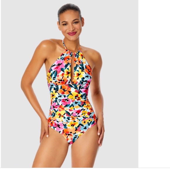 Anne Cole Other - Anne Cole Gradient Floral High-Neck 1-Piece Swimsuit for Ladies Size 8 3517